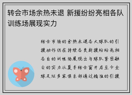 转会市场余热未退 新援纷纷亮相各队训练场展现实力